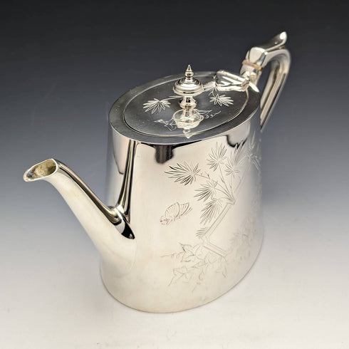 1870s British antique silver plated drum teapot 669g